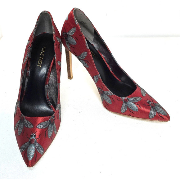 Nine West Shoes - Nine West TATIANA Bee Jacquard Pointed Toe Pumps Heels Red Multi 7 M